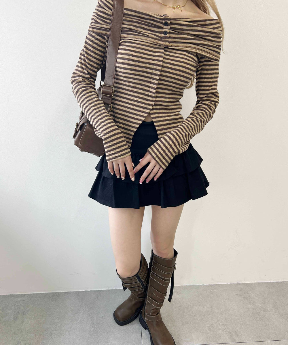 ボーダーオフショルトップス