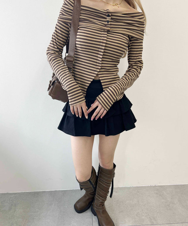 ボーダーオフショルトップス