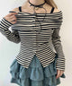 ボーダーオフショルトップス