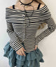 ボーダーオフショルトップス