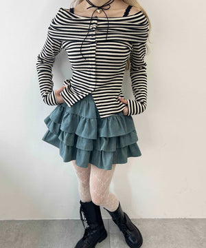 ボーダーオフショルトップス