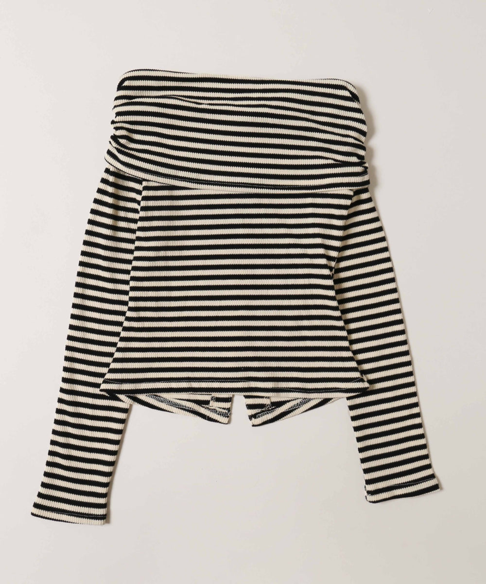 ボーダーオフショルトップス