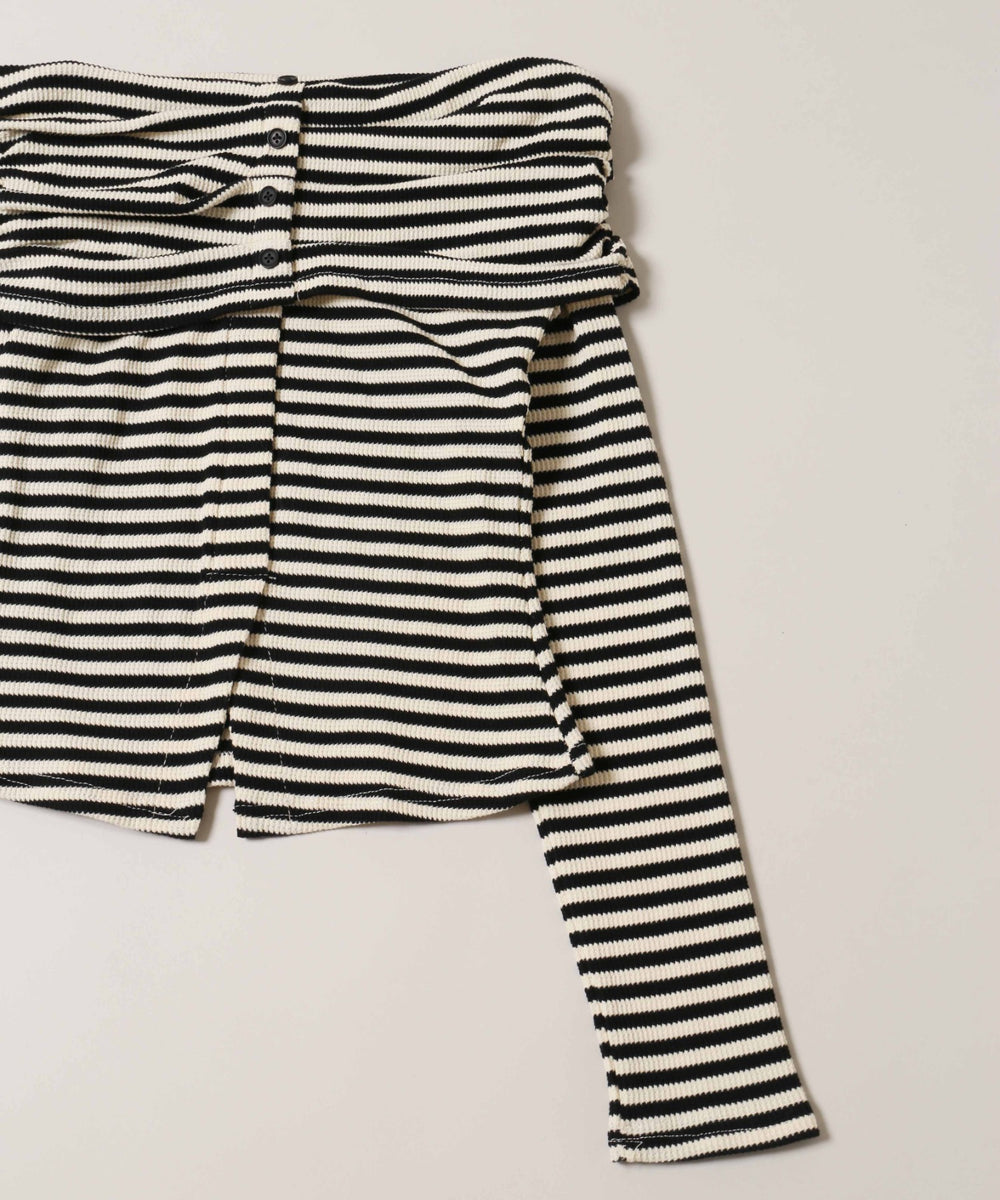 ボーダーオフショルトップス