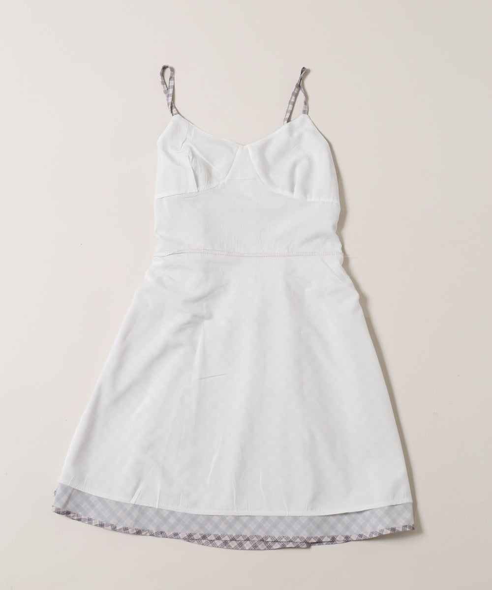 フロントリボンチェックミニワンピース