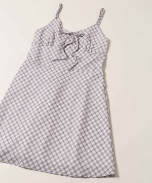 フロントリボンチェックミニワンピース