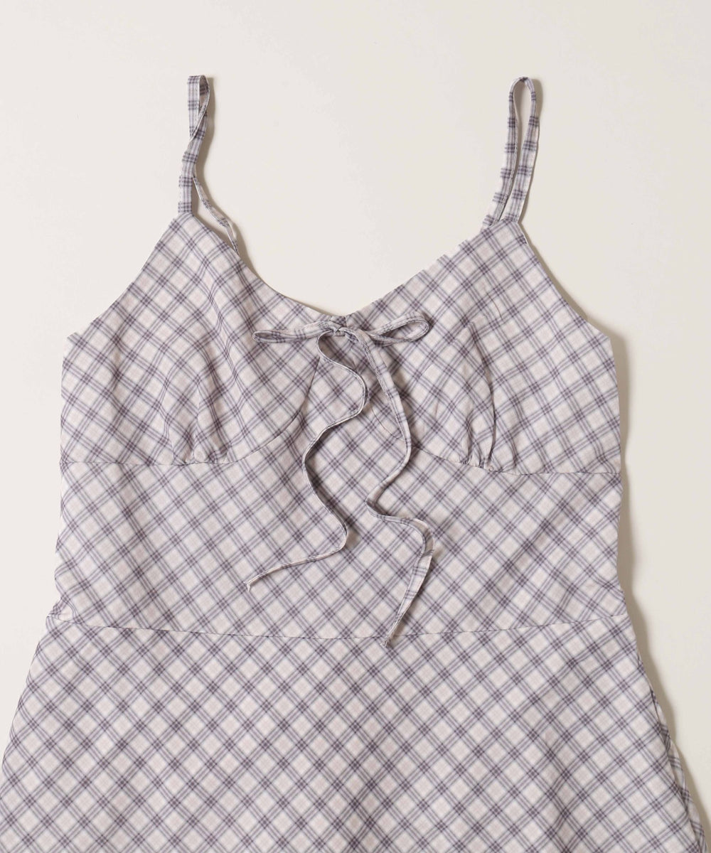 フロントリボンチェックミニワンピース