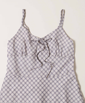 フロントリボンチェックミニワンピース