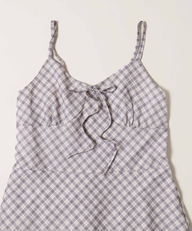 フロントリボンチェックミニワンピース