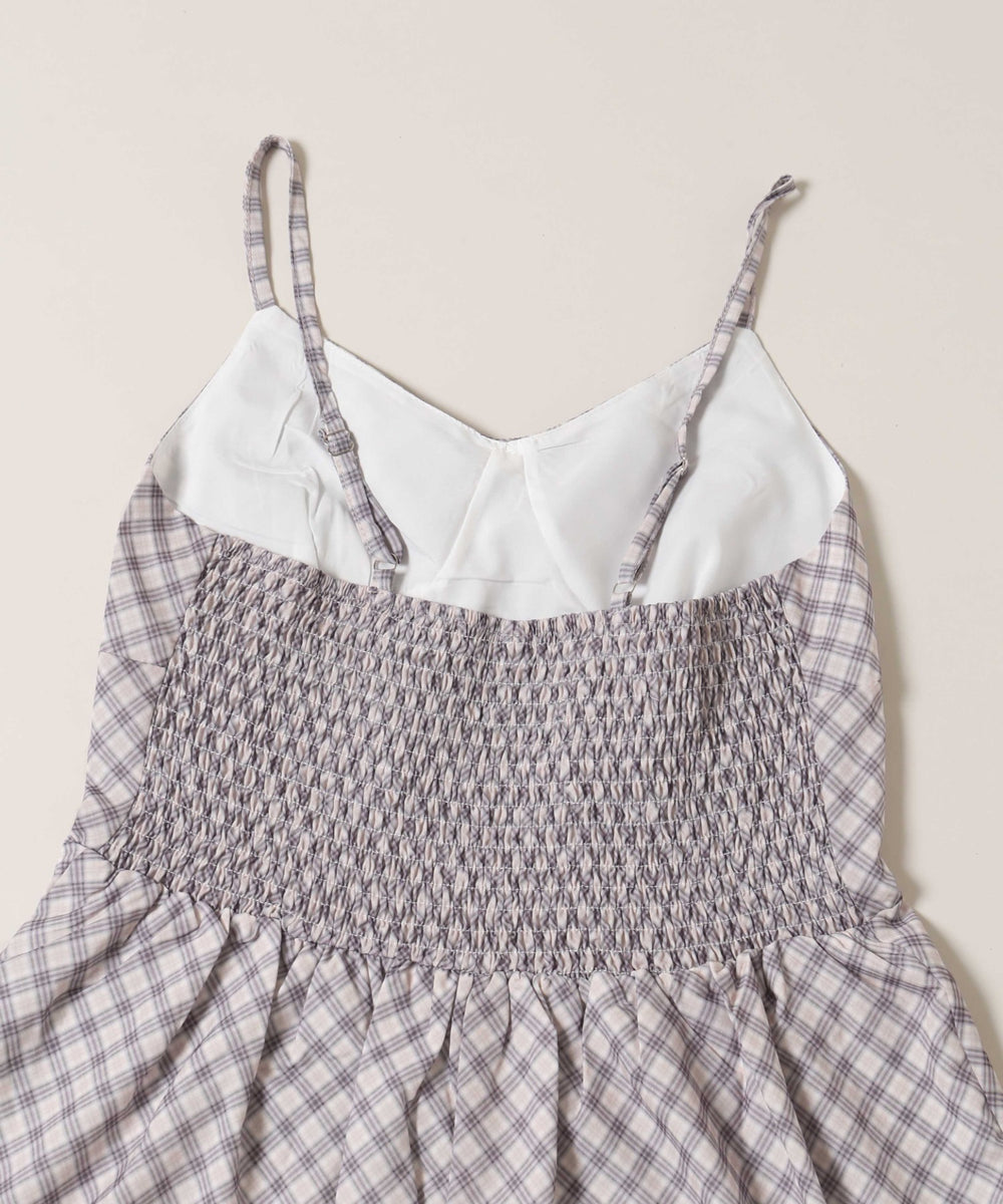 フロントリボンチェックミニワンピース