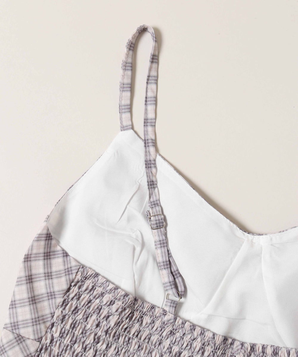 フロントリボンチェックミニワンピース