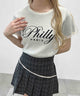PHILLY半袖ジャガードニット/ホワイトアイボリー モデル：160㎝ F着用