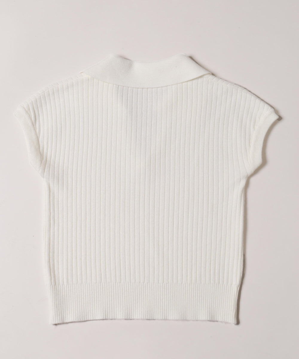 オープンカラーニットトップス