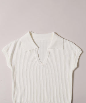 オープンカラーニットトップス