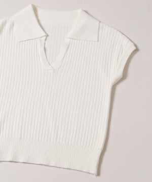 オープンカラーニットトップス