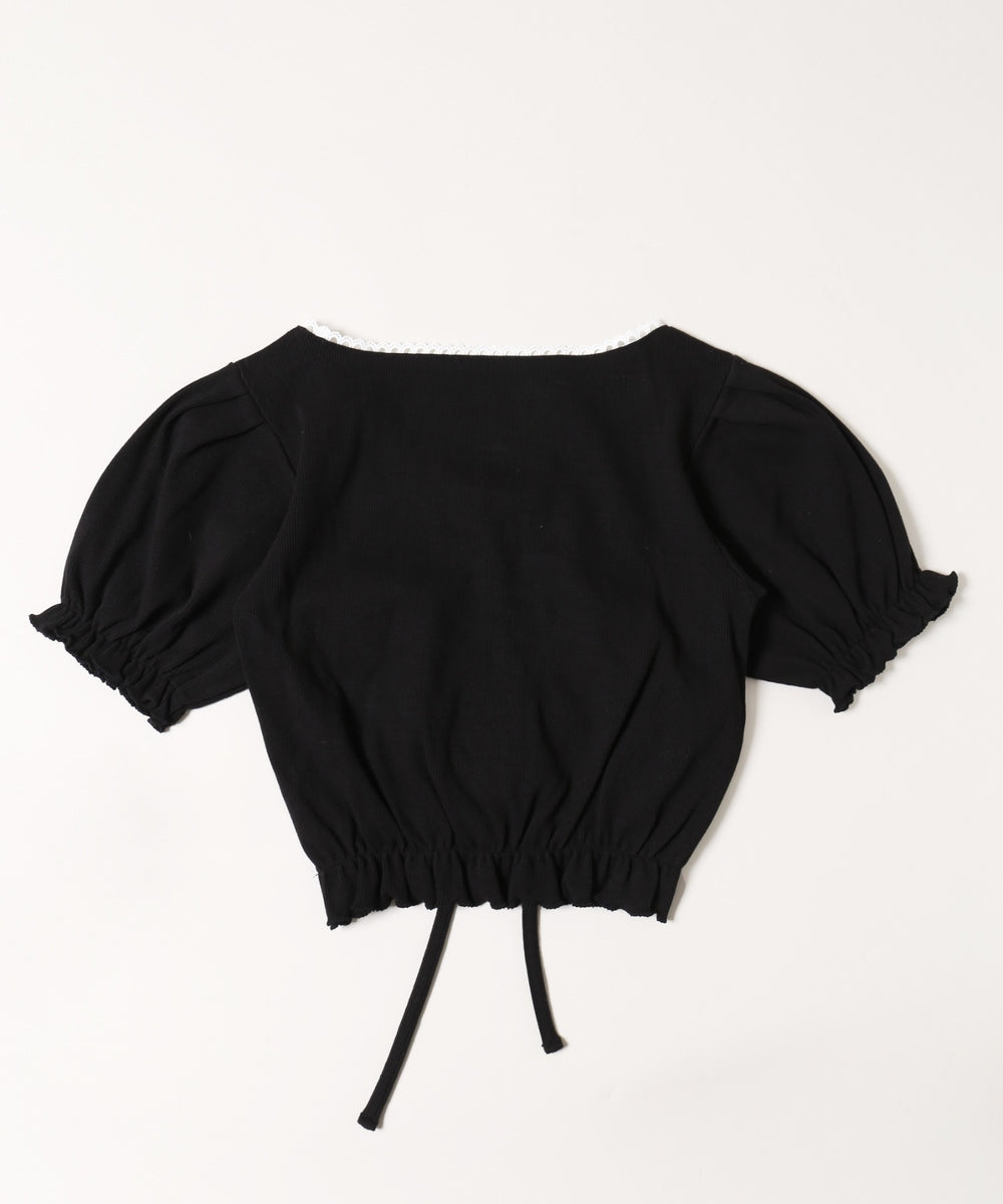 レースパイピング半袖トップス