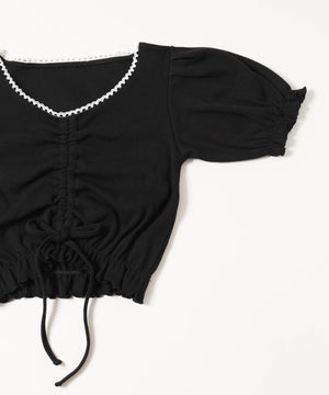 レースパイピング半袖トップス