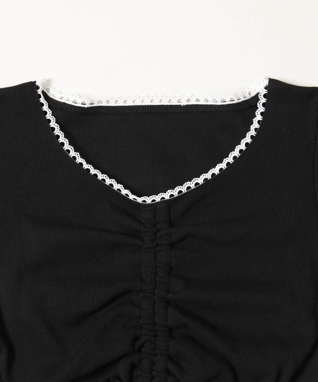 レースパイピング半袖トップス