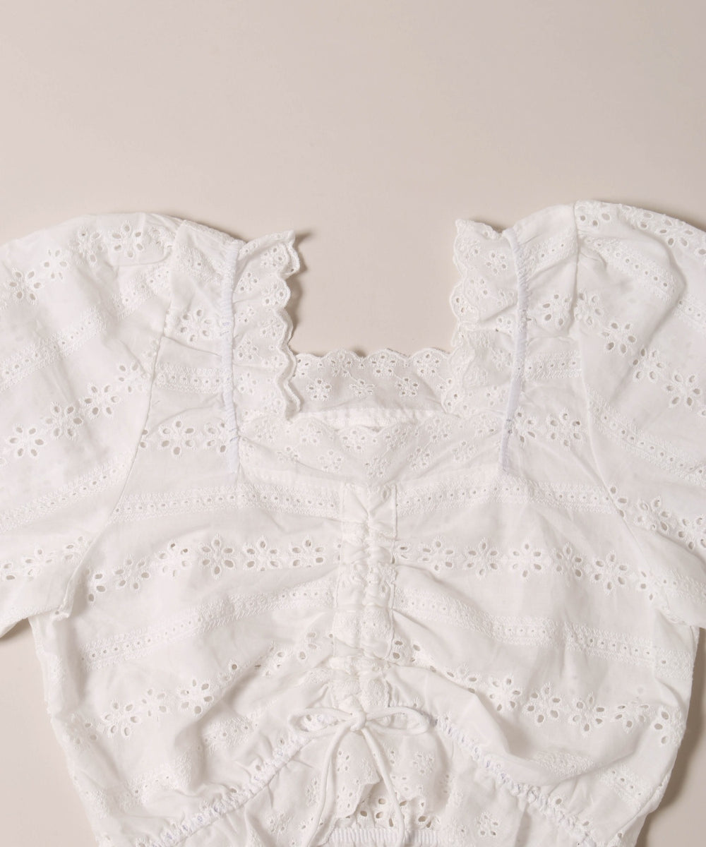 コットンレース半袖ブラウス