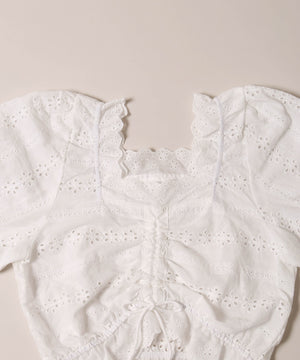 コットンレース半袖ブラウス