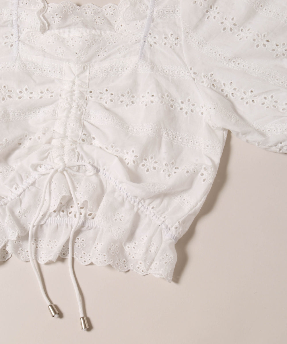 コットンレース半袖ブラウス