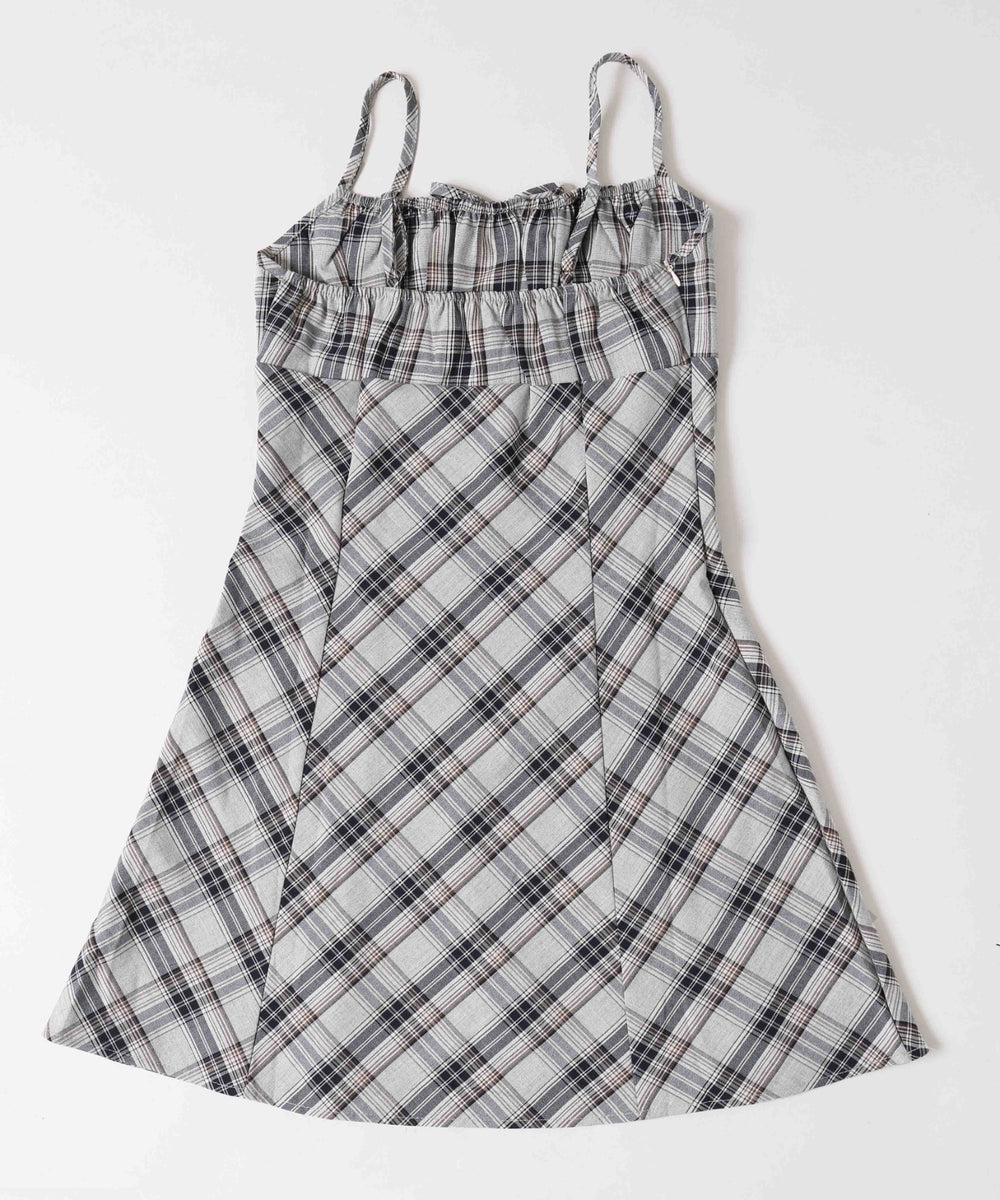 フロントリボンチェックキャミワンピース