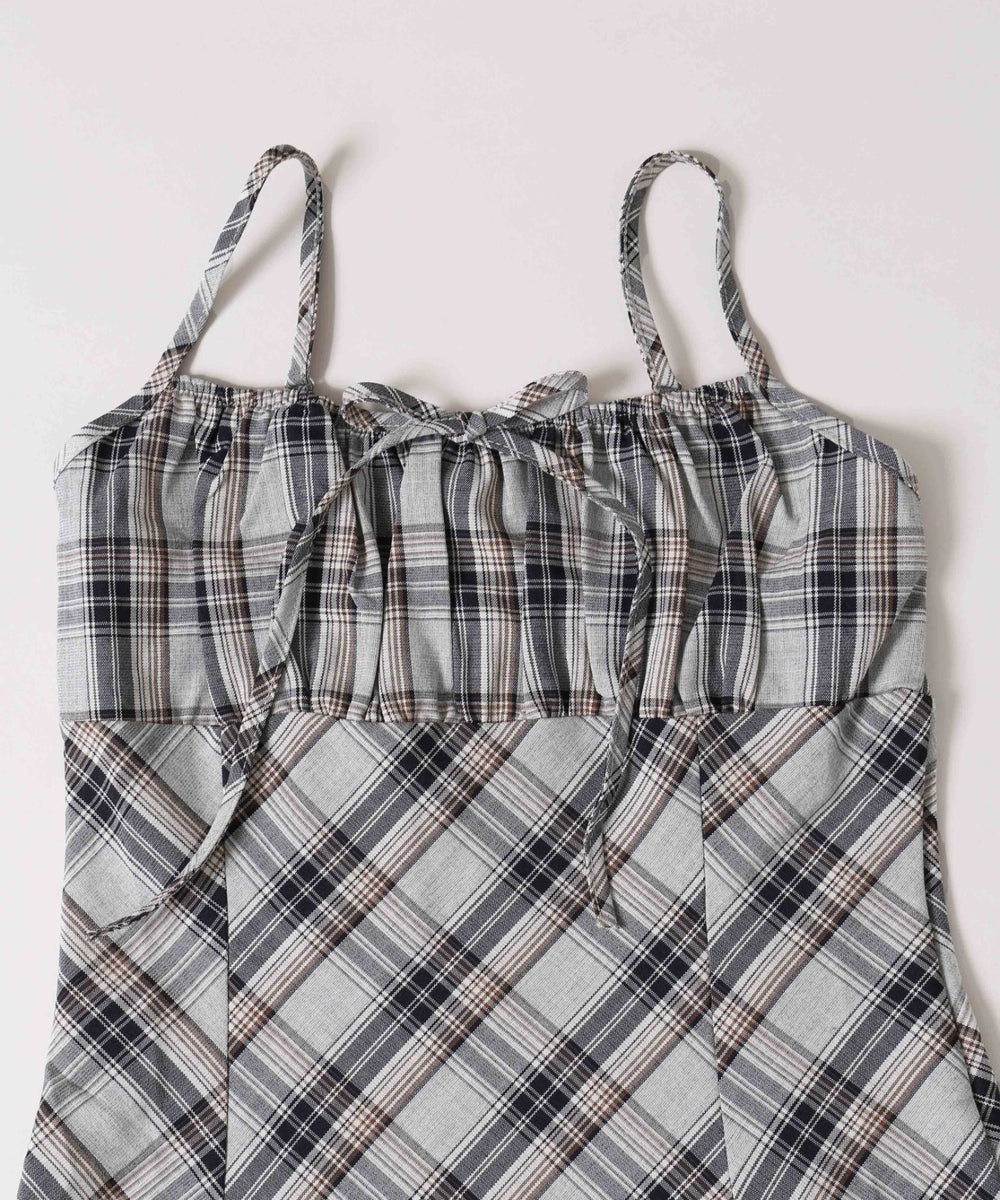 フロントリボンチェックキャミワンピース