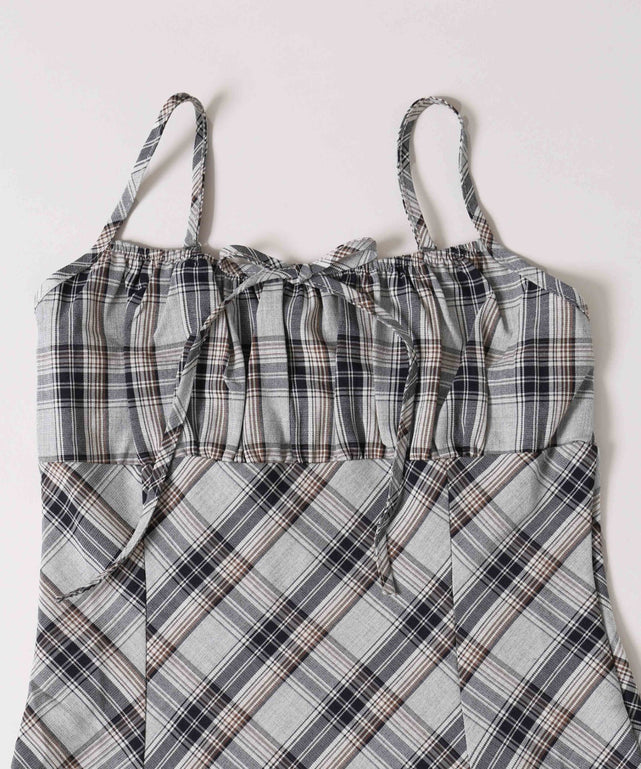 フロントリボンチェックキャミワンピース