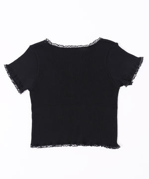 レースパイピング半袖ニッカーディガン