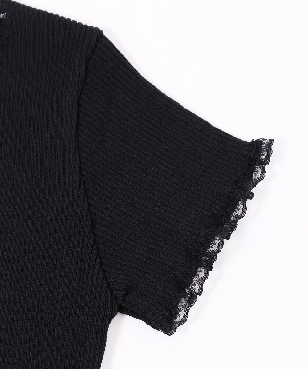 レースパイピング半袖ニッカーディガン