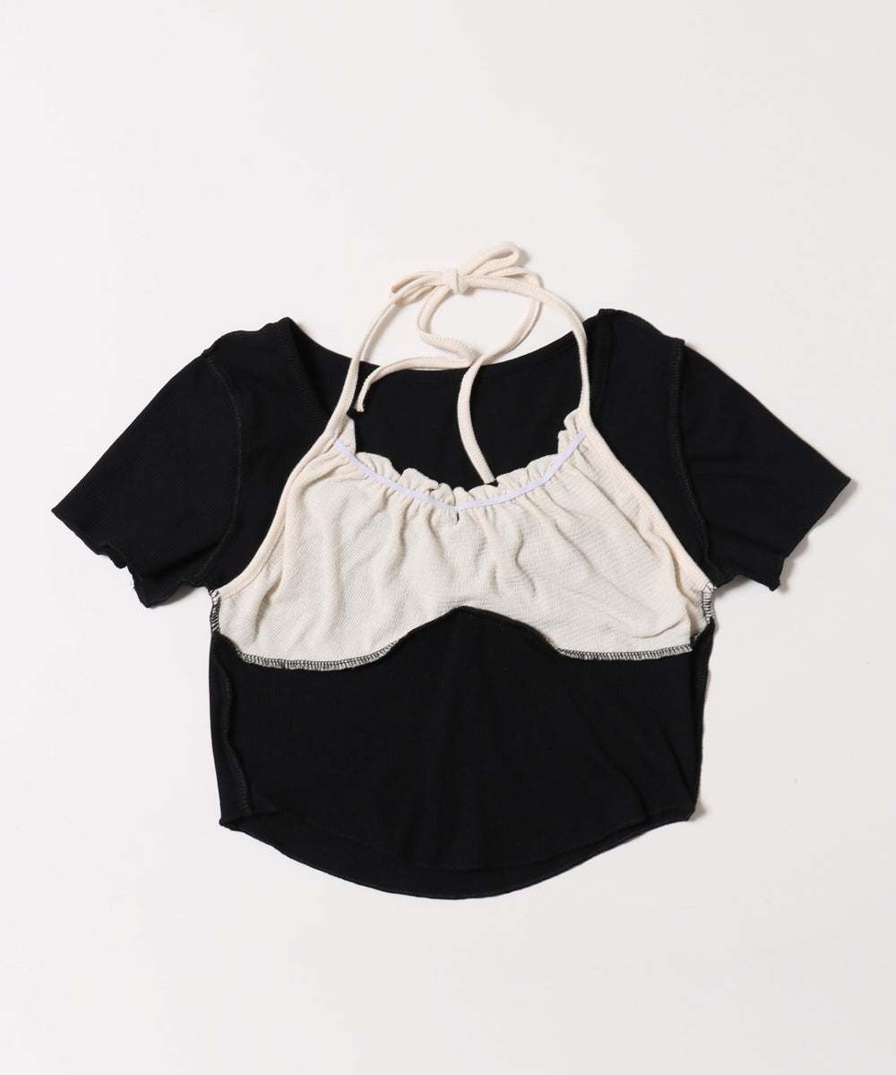 ホルターネックドッキングTシャツ