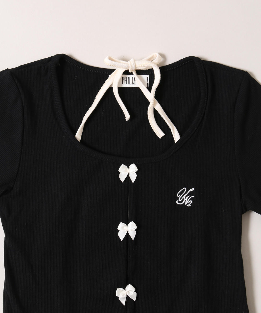 ミニリボンデザインホルターネックTシャツ