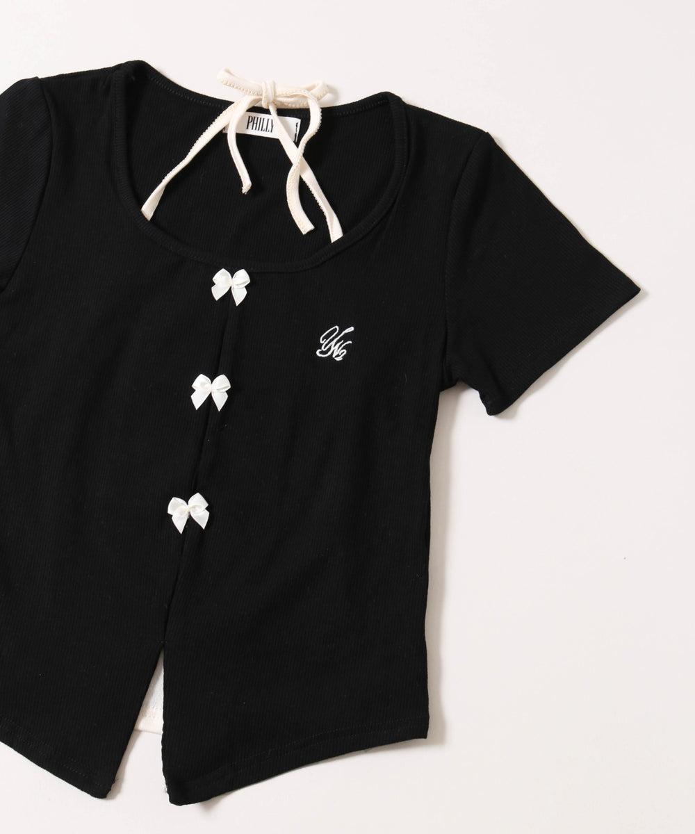 ミニリボンデザインホルターネックTシャツ