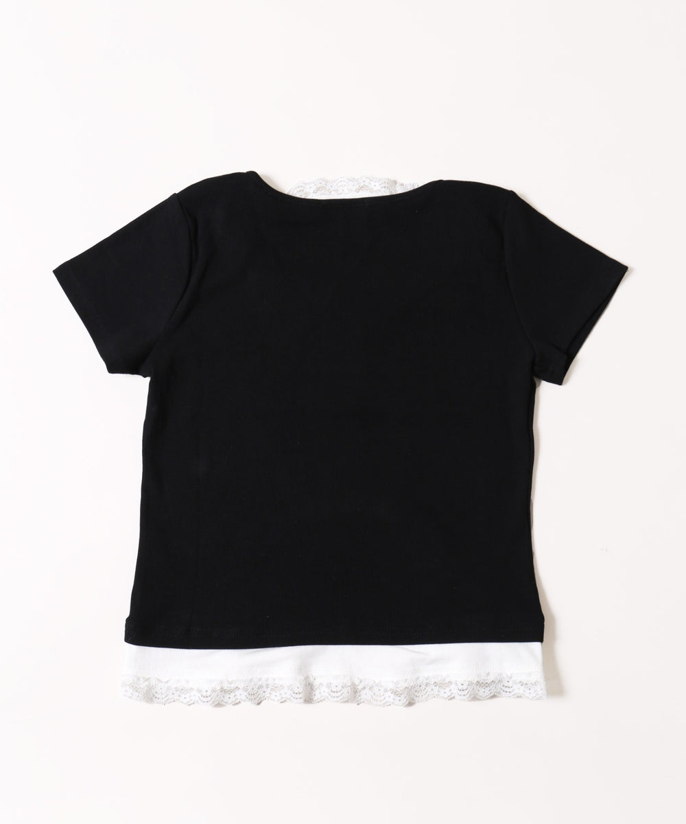 レースポイントフェイクレイヤードTシャツ