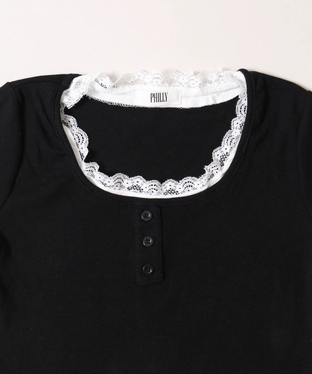 レースポイントフェイクレイヤードTシャツ