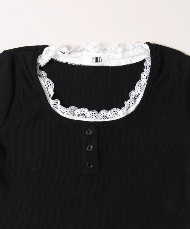 レースポイントフェイクレイヤードTシャツ