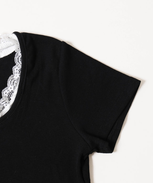 レースポイントフェイクレイヤードTシャツ