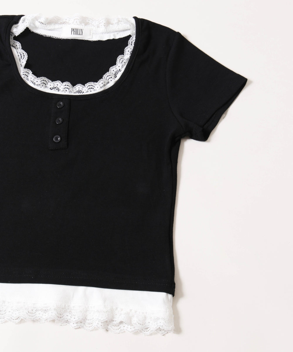 レースポイントフェイクレイヤードTシャツ