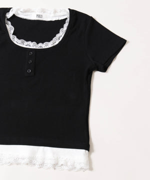 レースポイントフェイクレイヤードTシャツ