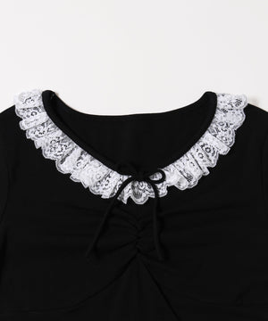 フロントギャザーレースネックTシャツ