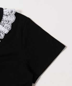 フロントギャザーレースネックTシャツ