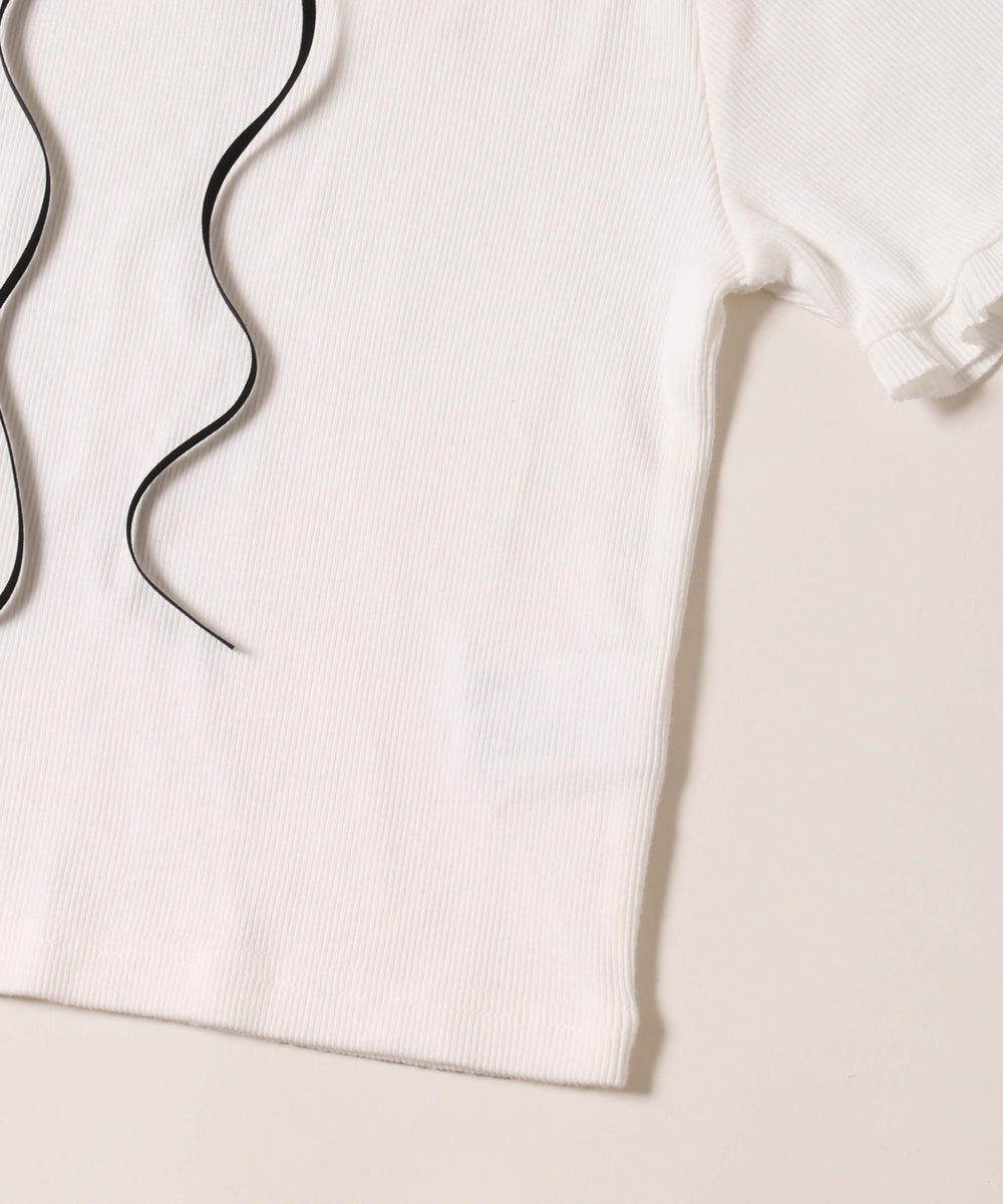 ロングリボンフリルリブTシャツ