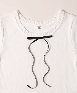 ロングリボンフリルリブTシャツ