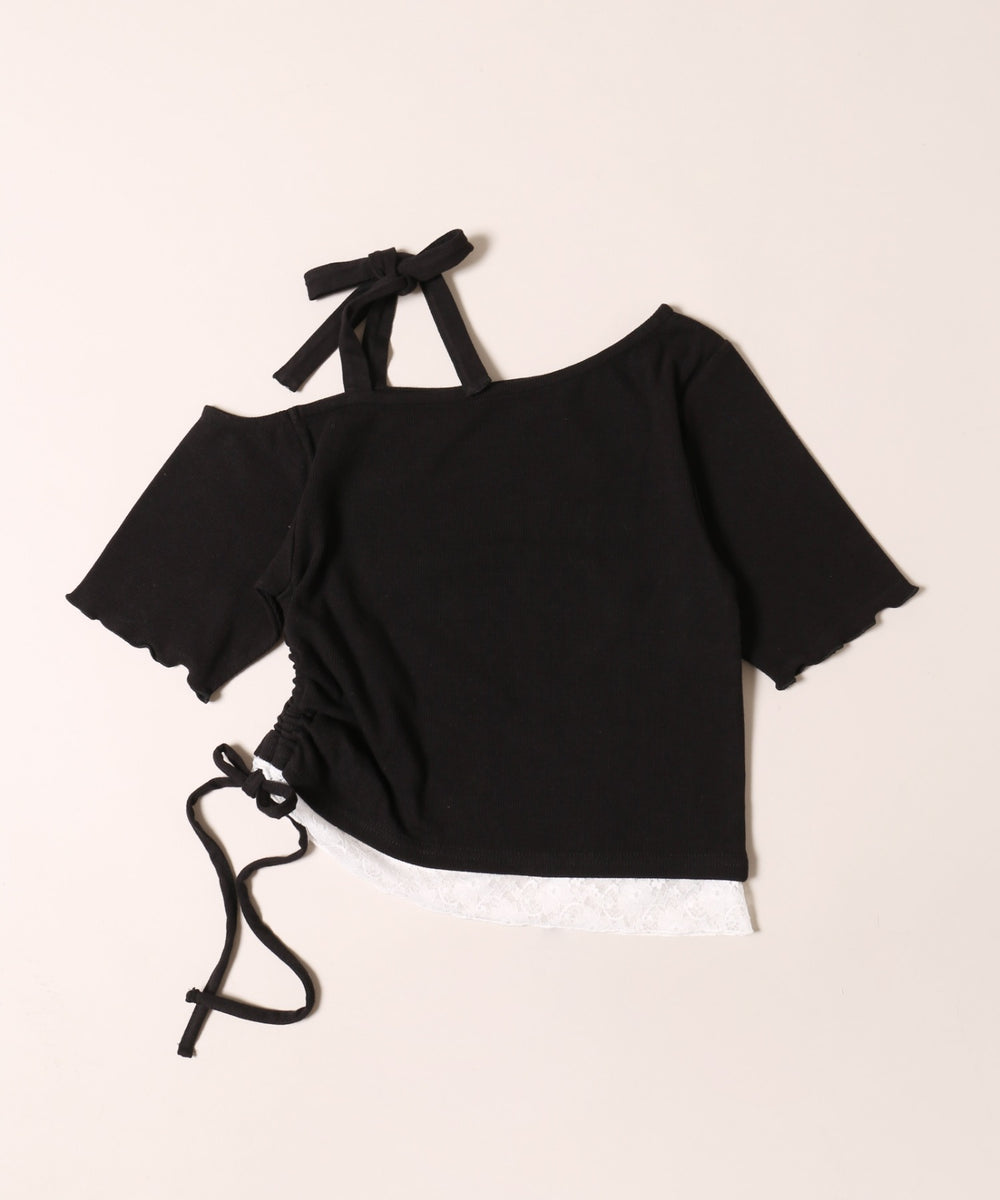 レースヘムワンショルトップス