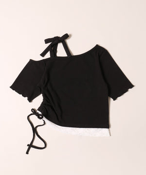 レースヘムワンショルトップス