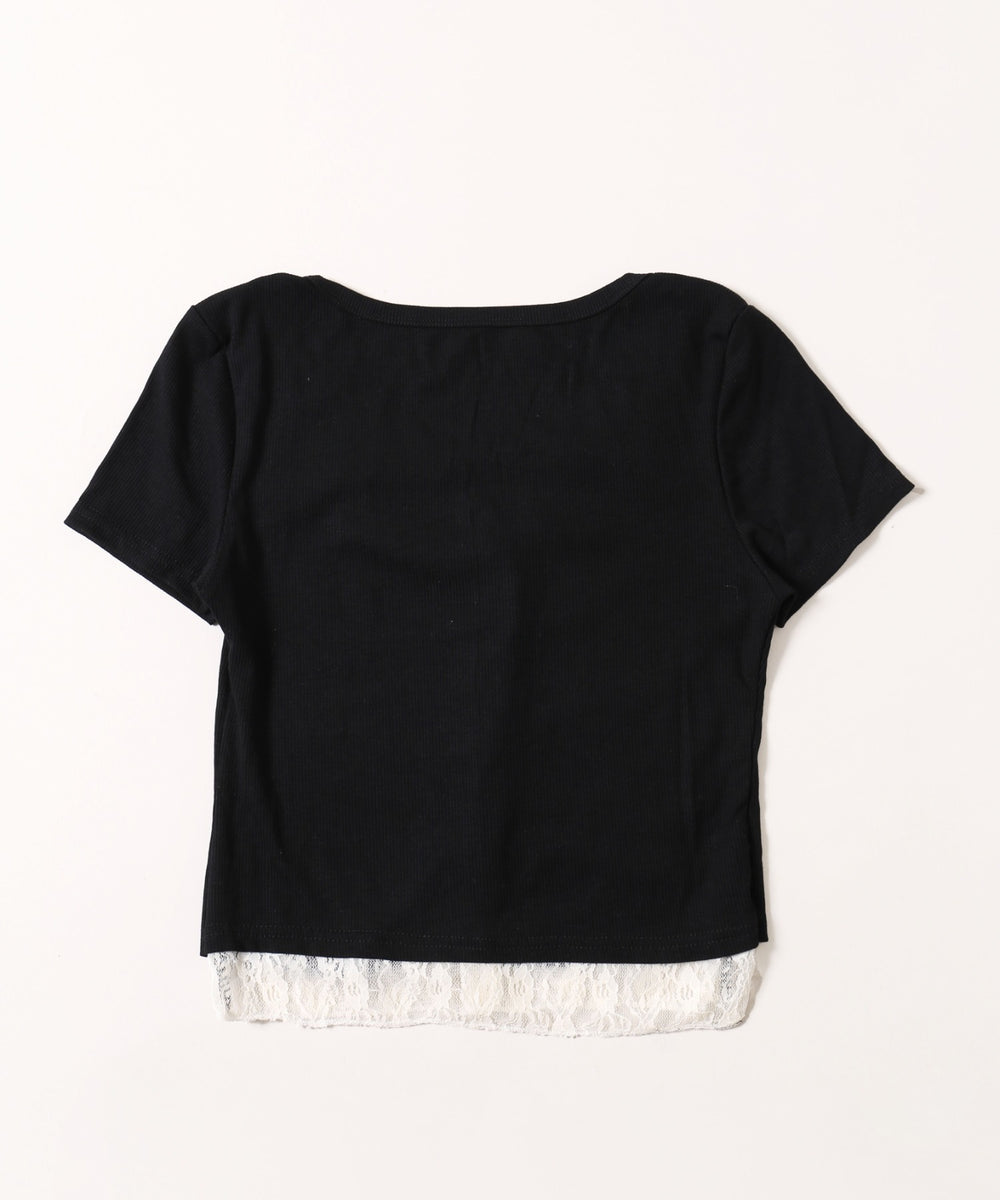 レースレイヤードフェイクカーディガン