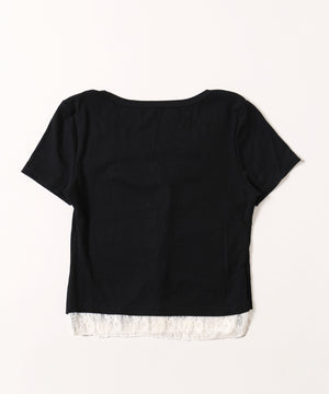 レースレイヤードフェイクカーディガン