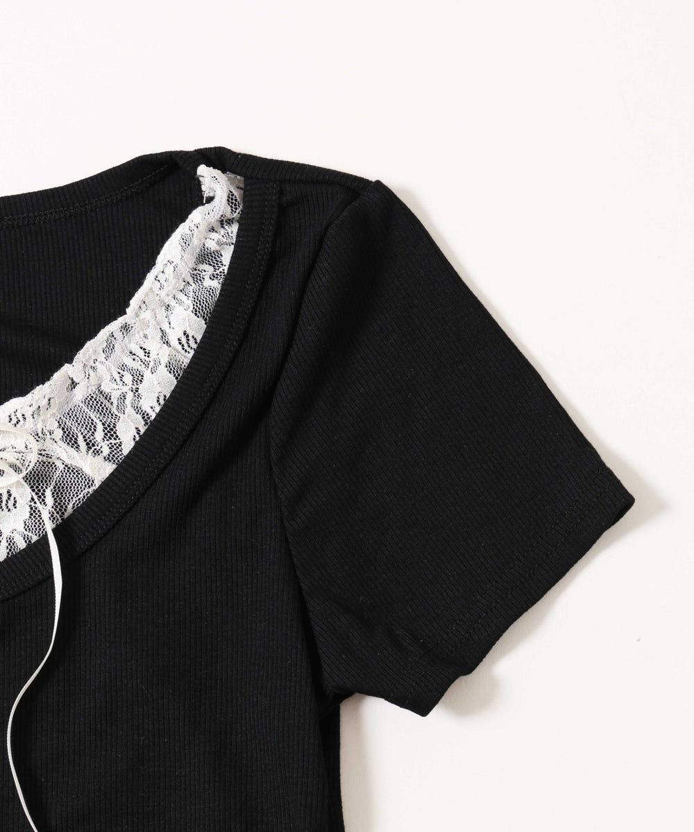 レースレイヤードフェイクカーディガン