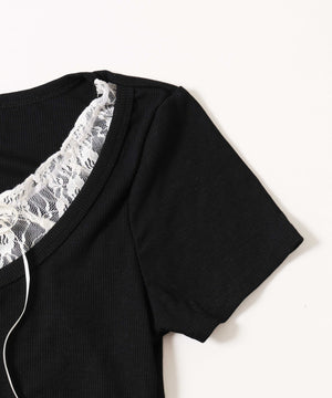 レースレイヤードフェイクカーディガン