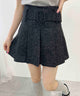 ベルト付きサマーツイードスカート/ブラック モデル：160㎝ F着用