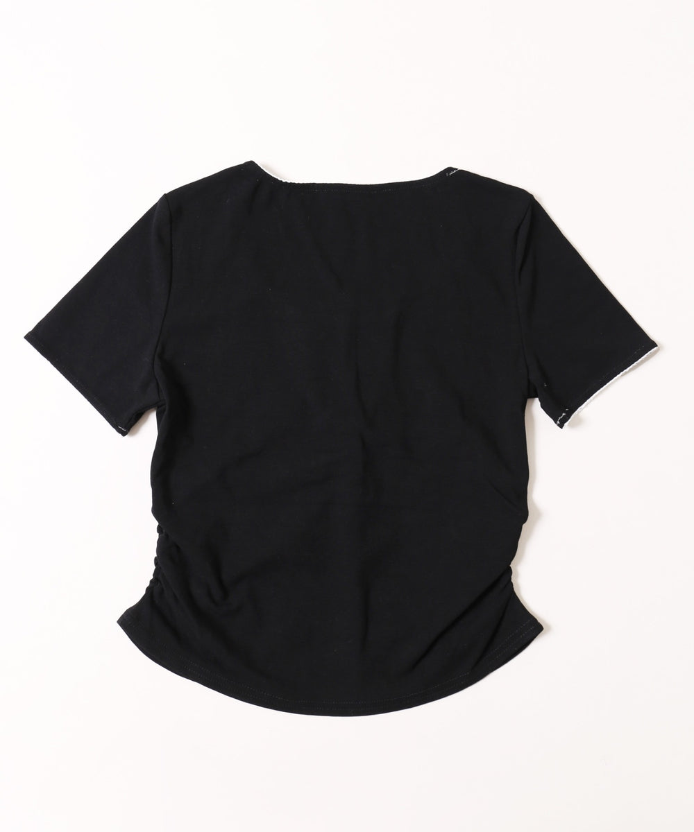 リボンレースアップTシャツ